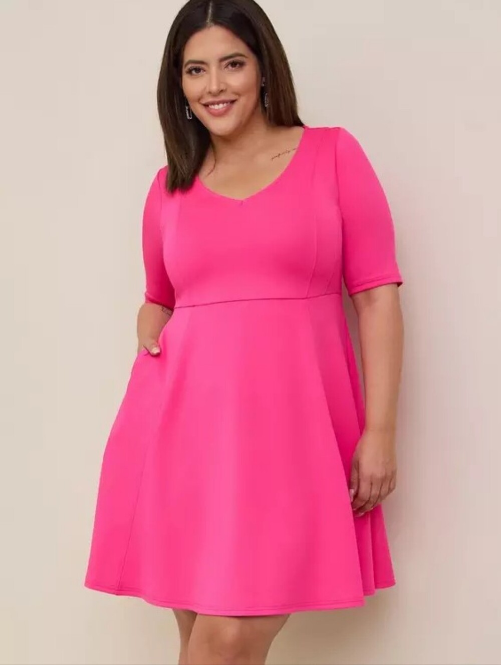 Torrid 2 Bright Hot Pink Fit-and-Flare Mini Scuba Fit N Flare Dress 2X New $80 - Picture 3 of 9